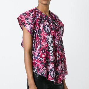 IRO Iseline Pink Neck Tie Short Sleeve Blouse Womens 4